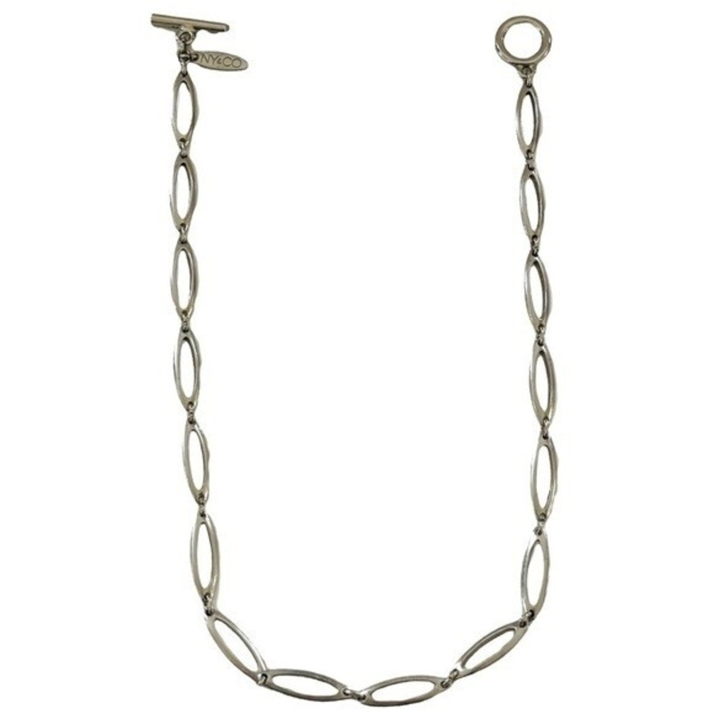 NY&Co Silver Tone Oval Link Chain Choker Necklace Pendant Clasp Costume Jewelry - Picture 5 of 6